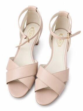 Tod's Pink Leather Cross-Strap Ankle-Heel Sandals CT